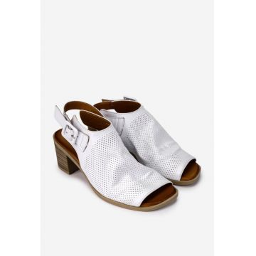 Sandale dama din piele naturala alba cu perforatii fine