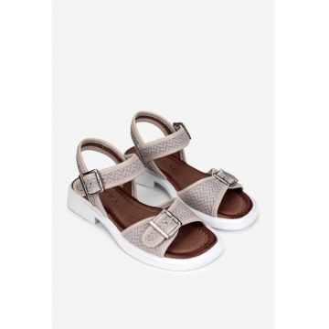 Sandale dama din piele naturala gri cu model