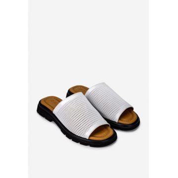 Sandale dama din piele naturala perforata alba