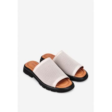 Sandale dama din piele naturala perforata bej