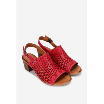 Sandale dama din piele naturala rosie cu model decupat