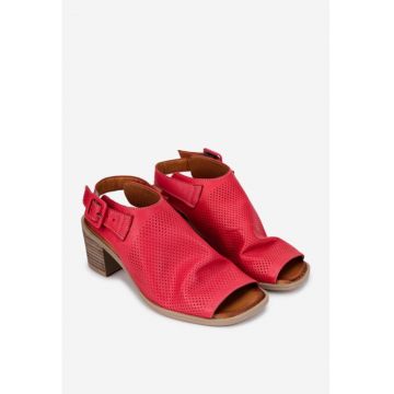 Sandale dama din piele naturala rosie cu perforatii fine