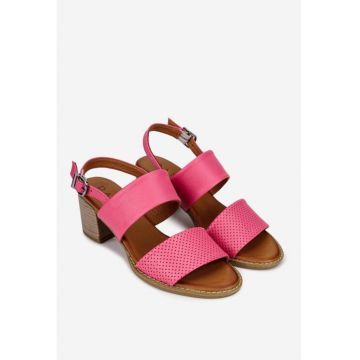 Sandale dama roz din piele naturala cu aspect perforat