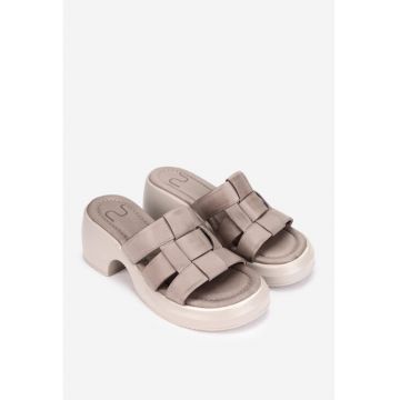 Sandale dama  taupe din piele naturala