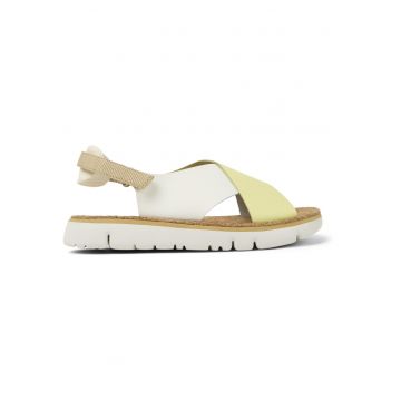 Sandale de piele cu insertii textile Oruga - Alb/Galben