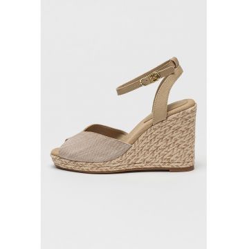 Sandale din material chambray cu talpa wedge