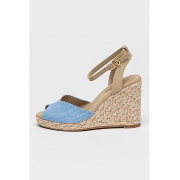 Sandale din material chambray cu talpa wedge
