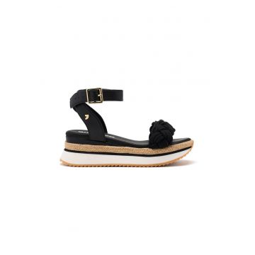 Sandale din piele ecologica cu talpa demi-wedge
