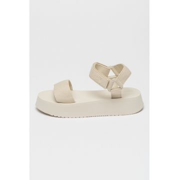 Sandale flatform din material textil cu segment cu inchidere velcro