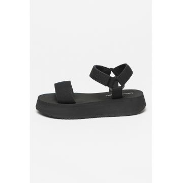 Sandale flatform din material textil cu segment cu inchidere velcro