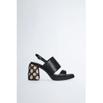 Sandale slingback de piele cu toc masiv