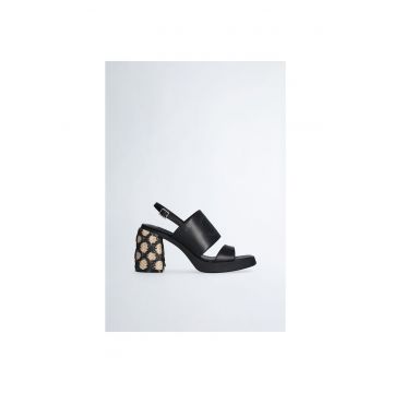 Sandale slingback de piele cu toc masiv