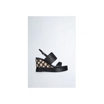 Sandale slingback wedge de piele