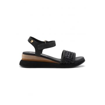 Sandale wedge cu velcro - Negru