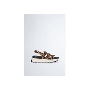 Sandale wedge de piele cu par scurt