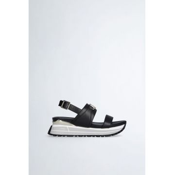 Sandale wedge de piele peliculizata