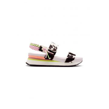 Sandale cu piele cu par scurt si inchidere velcro