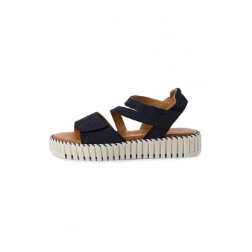 Sandale cu velcro si detalii de piele