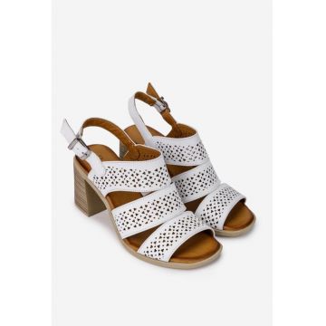 Sandale dama albe din piele cu design perforat