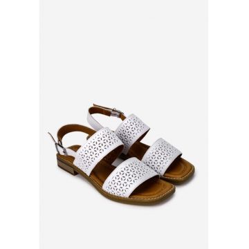 Sandale dama albe din piele cu model perforat