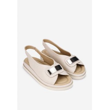 Sandale dama bej din piele naturala cu ornament