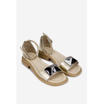Sandale dama  din piele aurie cu ornament
