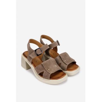 Sandale dama din piele intoarsa taupe