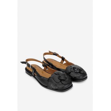 Sandale dama  negre din piele naturala cu ornament