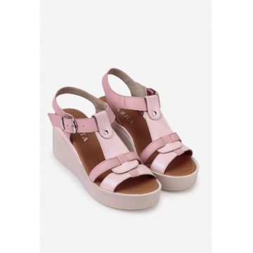 Sandale dama roz deschis din piele cu platforma