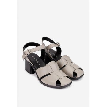 Sandale dama taupe din piele naturala cu toc