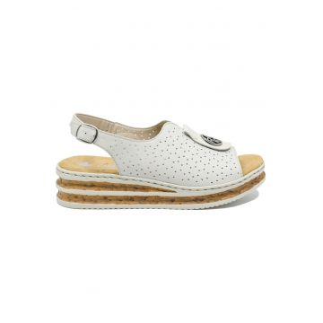 Sandale dama  wedge - albe - cu logo medalion decorativ RIK62902-80 - Alb