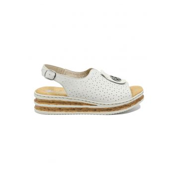 Sandale dama  wedge - albe - cu logo medalion decorativ RIK62902-80