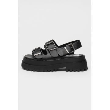 Sandale demi-wedge din piele ecologica cu catarama