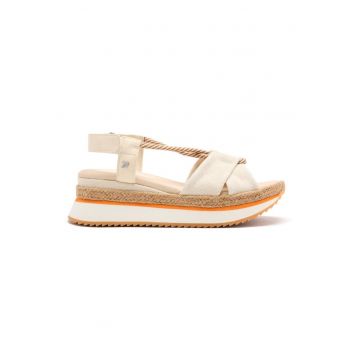 Sandale din panza cu talpa wedge - Bej