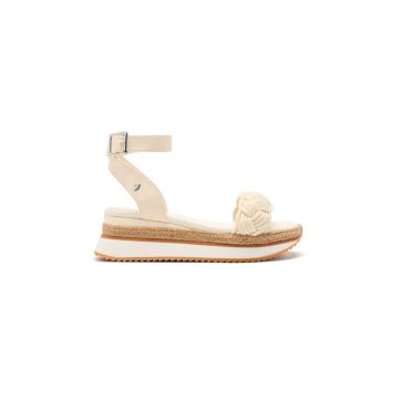 Sandale din piele ecologica cu talpa demi-wedge