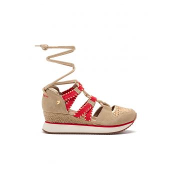 Sandale din piele intoarsa cu talpa demi-wedge