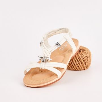 Sandale Fata Albe Cu Elastic Ronzel