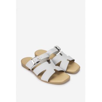 Sandale stil papuc dama din piele alba