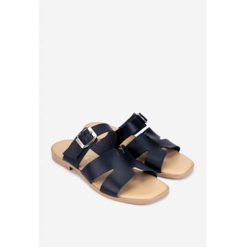 Sandale stil papuc dama din piele bleumarin
