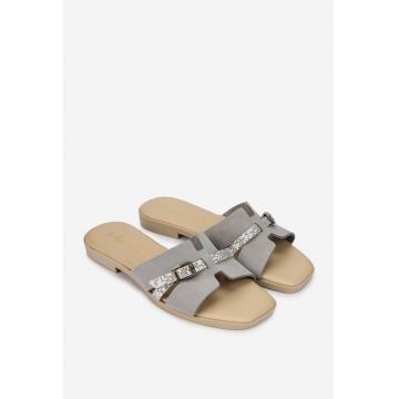 Sandale stil papuc dama din piele intoarsa gri