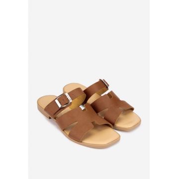 Sandale stil papuc dama din piele maro