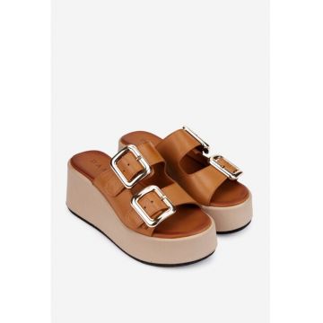 Sandale stil papuc dama din piele naturala maro