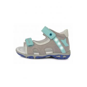 Sandale cu Luminite Baieti -  din Piele - cu Scai - Gri - AC290-101B - 20 - Gri