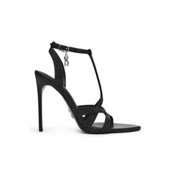 Sandale cu toc cu aplicatii din strasuri Scope - Negru