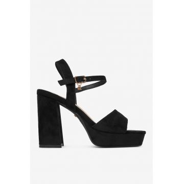 Sandale cu toc  Textil - Negru -