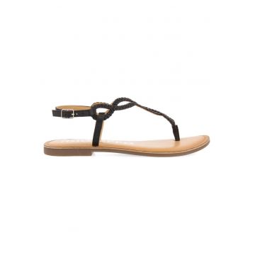 Sandale de piele cu bareta separatoare - Negru
