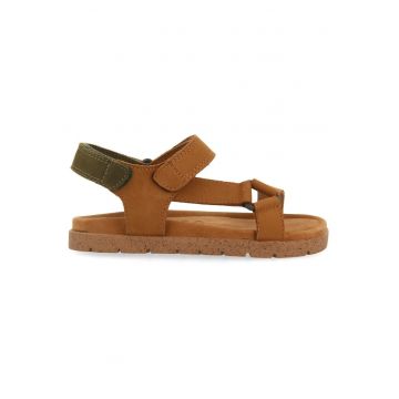 Sandale de piele nabuc cu velcro Depoe - Caramel