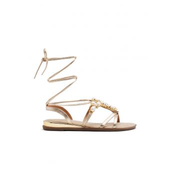 Sandale din piele cu aspect metalizat Janice