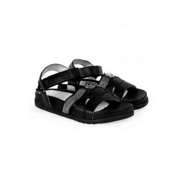 Sandale din piele ecologica cu strasuri -