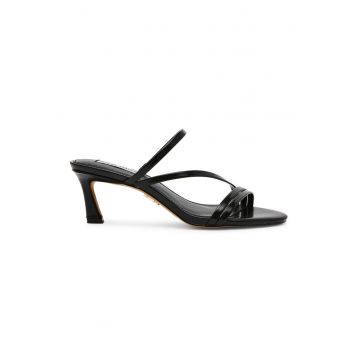 Sandale din piele ecologica cu toc kitten - Negru